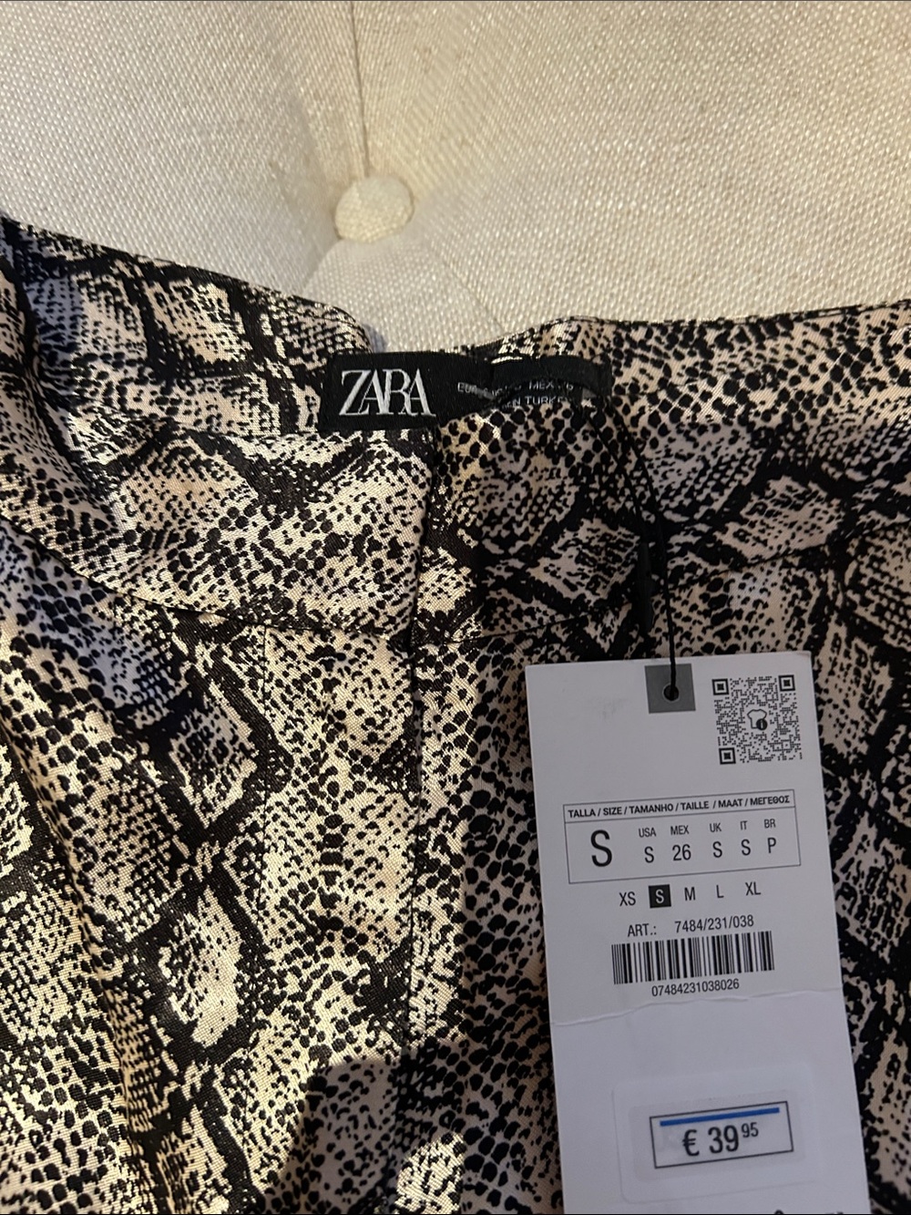 ZARA Black and Beige Snake-Print Blouse